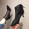 Sexy Black Street Wear See-through Womens Boots 2020 Ankle 8 cm Stiletto Heels Pointed Toe Boots