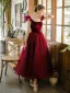 Vintage / Retro Blushing Pink Suede Prom Dresses 2021 A-Line / Princess U-Neck Short Sleeve Tea-length Prom Formal Dresses