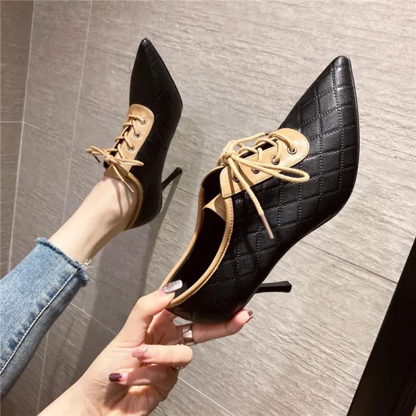Fashion Black Street Wear Pumps 2020 7 cm Stiletto Heels Pointed Toe Pumps