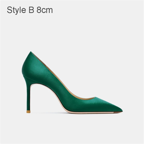 Modest / Simple Green Office OL Pumps 2021 Leather 10 cm Stiletto Heels Pointed Toe Pumps