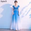 Traditional Pool Blue Gradient-Color Prom Dresses 2021 A-Line / Princess V-Neck Beading Rhinestone Sequins Short Sleeve Backless Floor-Length / Long Prom Formal Dresses