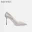 Glittrande Silver Afton Pumps 2021 Läder Glittriga / Glitter Paljetter 10 cm Stilettklackar Spetsiga Pumps