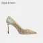 Charmant Doré Paillettes Mariage Escarpins 2021 Cuir 10 cm Talons Aiguilles À Bout Pointu Escarpins