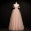 Chic / Beautiful Blushing Pink Prom Dresses 2021 A-Line / Princess Off-The-Shoulder Sleeveless Backless Beading Floor-Length / Long Prom Formal Dresses
