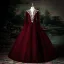 Elegant Burgundy Beading Sequins Velvet Prom Dresses 2025 Ball Gown V-Neck Long Sleeve Floor-Length / Long Prom Formal Dresses