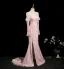 Chic / Beautiful Blushing Pink Beading Lace Flower Split Front Prom Dresses 2025 Trumpet / Mermaid Square Neckline Long Sleeve Backless Sweep Train Formal Dresses