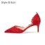 Chinese style Red Satin Rhinestone Wedding Shoes 2021 8 cm Stiletto Heels Pointed Toe Wedding Heels