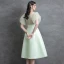 Modest / Simple Sage Green Homecoming Satin Graduation Dresses 2021 A-Line / Princess Square Neckline Bow Short Sleeve Tea-length Formal Dresses