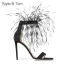 Sexy Noire Cocktail Sandales Femme 2021 Bride Cheville Plumes Cuir 9 cm Talons Aiguilles Peep Toes / Bout Ouvert Sandales