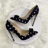 Lovely Black Dating Spotted Pumps 2021 Satin Bow 12 cm Stiletto Heels Pointed Toe Pumps