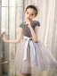 Mode Bling Bling Gris Anniversaire Courte Robe Ceremonie Fille 2021 Princesse Encolure Dégagée Perlage Étoile Paillettes Noeud Mancherons