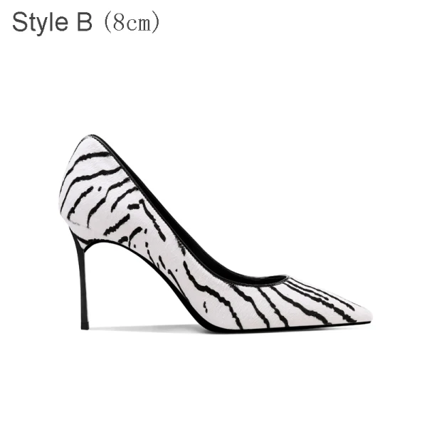 Chic / Belle Noire Blanche Daim Motif De Zebra Vêtement de rue Escarpins 2021 Cuir 10 cm Talons Aiguilles À Bout Pointu Escarpins