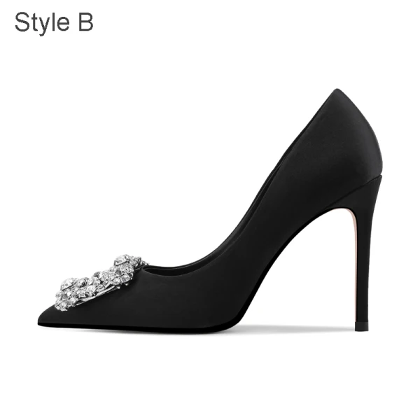 Sexy Red Evening Party Rhinestone Pumps 2021 Leather 10 cm Stiletto Heels Pointed Toe Pumps