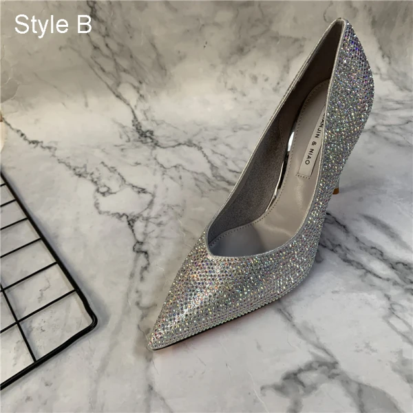Scintillantes Argenté Soirée Faux Diamant Escarpins 2021 9 cm Talons Aiguilles À Bout Pointu Escarpins