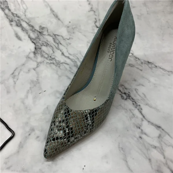 Chic / Belle Bureau Vert Cendré OL Cuir Daim Escarpins 2021 8 cm Talons Aiguilles À Bout Pointu Escarpins