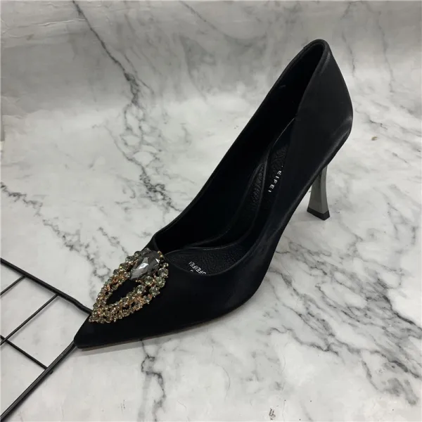 Vintage / Retro Black Rhinestone Prom Pumps 2021 8 cm Stiletto Heels Pointed Toe High Heels Pumps