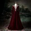 Elegant Burgundy Beading Sequins Velvet Prom Dresses 2025 Ball Gown V-Neck Long Sleeve Floor-Length / Long Prom Formal Dresses