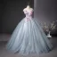 Elegant Sky Blue Sequins Appliques Prom Dresses 2025 Ball Gown Scoop Neck Short Sleeve Floor-Length / Long Prom Formal Dresses