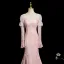 Chic / Beautiful Blushing Pink Beading Lace Flower Split Front Prom Dresses 2025 Trumpet / Mermaid Square Neckline Long Sleeve Backless Sweep Train Formal Dresses
