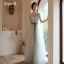 Modest / Simple Sky Blue Bridesmaid Dresses 2021 A-Line / Princess Short Sleeve Backless Bow Sash Floor-Length / Long Bridesmaid Wedding Party Dresses