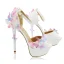 Chic / Beautiful Wedding Shoes 2018 Leather Pearl Butterfly Ankle Strap 14 cm Stiletto Heels Open / Peep Toe Wedding High Heels White