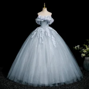 Elegant Himmelen Blå Glitter Appliques Ballkjoler 2025 Ballkjole Strapless Uten Ermer Ryggløse Lange Ball Formelle Kjoler