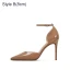 Sexy Beige Evening Party Patent Leather Womens Sandals 2021 Ankle Strap 10 cm Stiletto Heels Pointed Toe High Heels