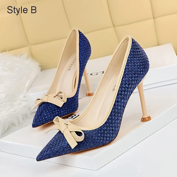 Schön Schwarz Datierung Flechten Schleife Pumps 2021 9 cm Stilettos Hochhackige Spitzschuh Pumps