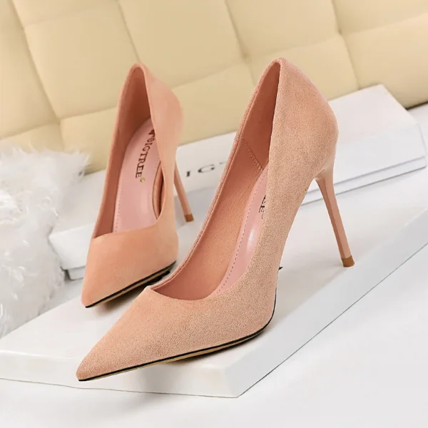 Enkla Gul Casual Mocka Pumps 2021 9 cm Stilettklackar Högklackade Spetsiga Pumps