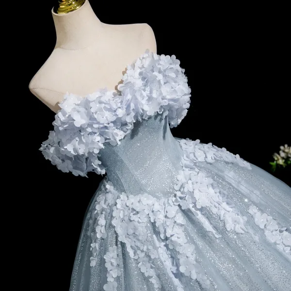 Elegante Himmelblau Glanz Applikationen Ballkleider 2025 Ballkleid Bandeau Ärmellos Rückenfreies Lange Ball Festliche Kleider