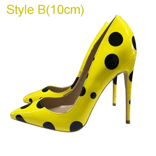 Chic / Beautiful Yellow Cartoon Outdoor / Garden Spotted Pumps 2021 12 cm Stiletto Heels Pointed Toe High Heels