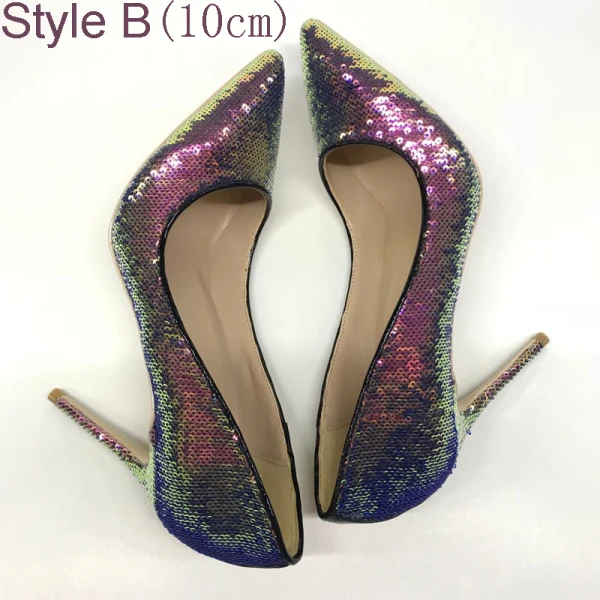 Scintillantes Dégradé De Couleur Escarpins Cocktail Paillettes Escarpins 2021 12 cm Talons Aiguilles À Bout Pointu Talons Hauts