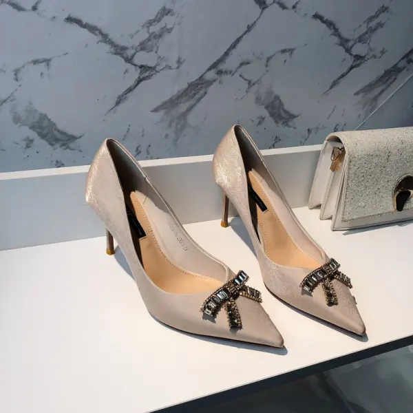 Charmant Burgunderrot Abend Strass Schleife Pumps 2021 8 cm Stilettos Spitzschuh Hochhackige