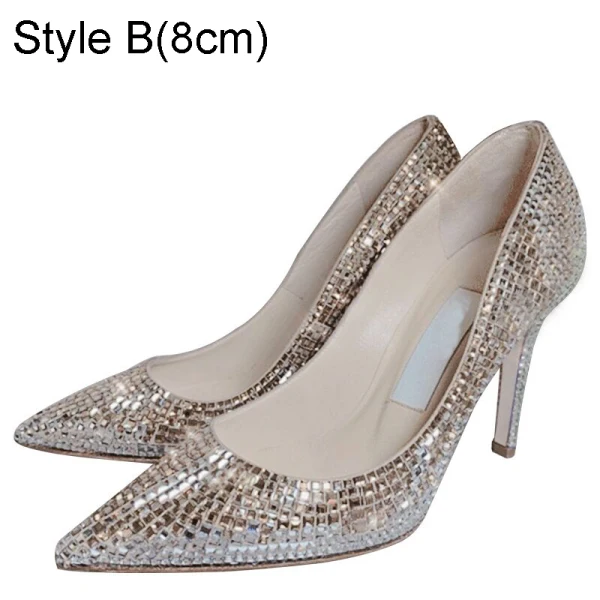 Glittrande Champagne Afton Rhinestone Pumps 2021 Läder 10 cm Stilettklackar Högklackade Spetsiga Pumps