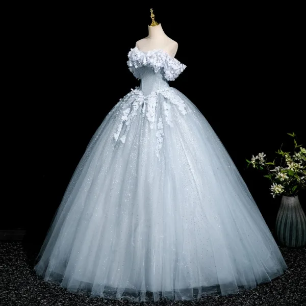 Elegante Himmelblau Glanz Applikationen Ballkleider 2025 Ballkleid Bandeau Ärmellos Rückenfreies Lange Ball Festliche Kleider
