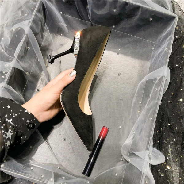 Charming Silver Evening Party Sequins Pumps 2021 Leather 8 cm Rhinestone Stiletto Heels High Heels Pointed Toe Pumps