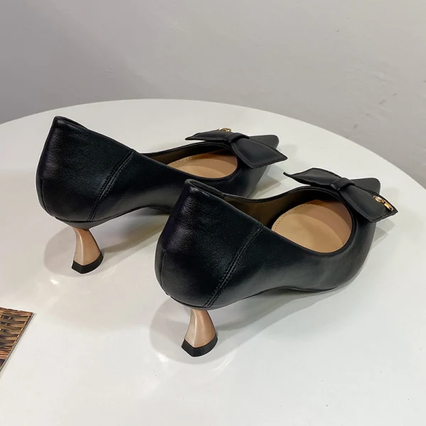 Simple Noire Bureau OL Noeud Escarpins 2021 Cuir 5 cm Talons Aiguilles Talons Hauts À Bout Pointu Escarpins