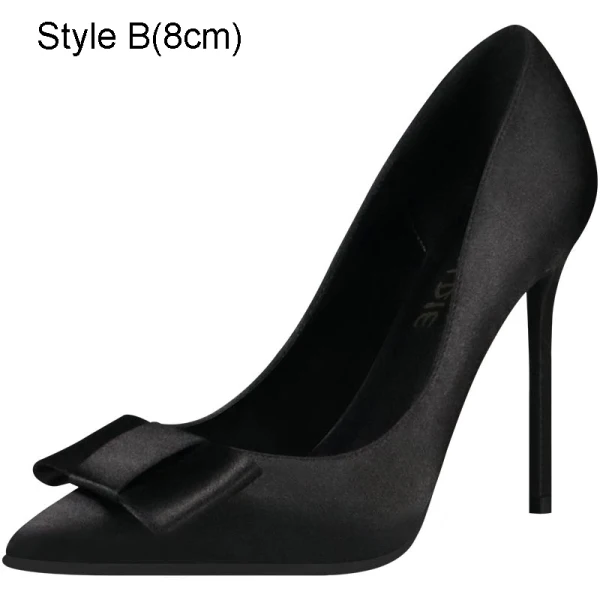 Chic / Beautiful Black Office OL Satin Pumps 2021 Bow 10 cm Stiletto Heels Pointed Toe High Heels