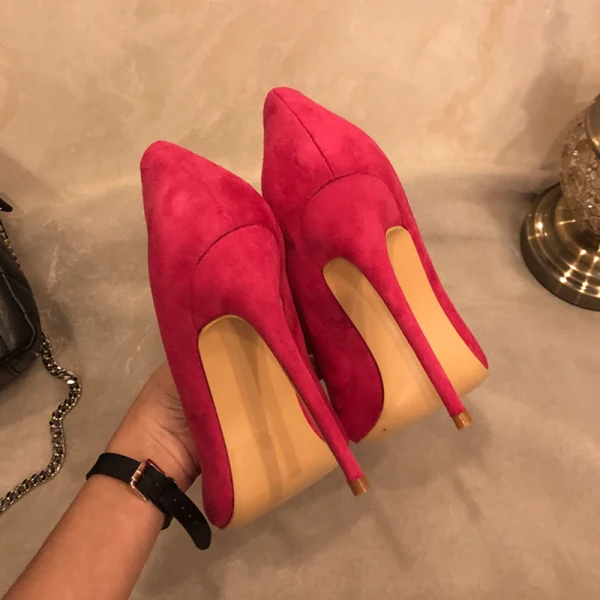 Schöne Gelb Strassenmode Wildleder Pumps 2021 12 cm Stilettos Spitzschuh Hochhackige
