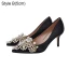 Elegante Schwarz Abend Perle Strass Pumps 2021 Satin Hochhackige 7 cm Stilettos Spitzschuh Pumps