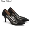 Sexy Black Hall Lace Flower Pierced Pumps 2021 Tulle 7 cm Stiletto Heels Pointed Toe High Heels