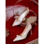 Elegant Ivory Satin Pearl Wedding Shoes 2021 Ankle Strap High Heels 7 cm Stiletto Heels Pointed Toe Wedding Pumps