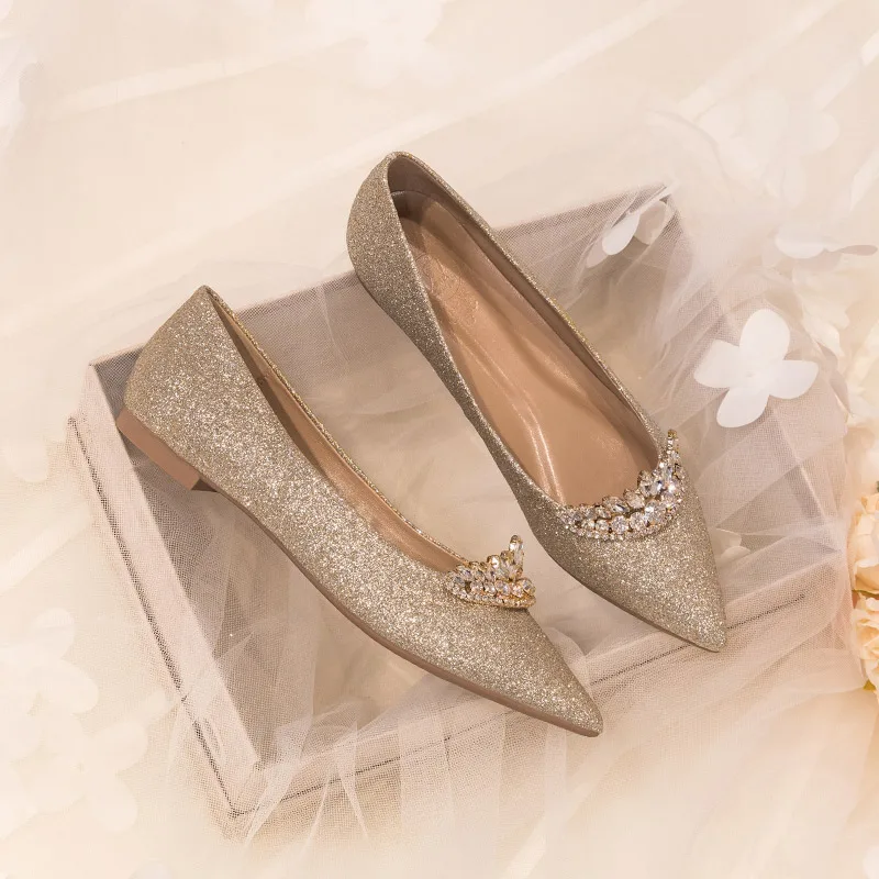 Glitter Gold Wedding Shoes Flats Rose Gold Bridal Pointy Toe Glitter Flats, Wedding Shoes, Prom Shoes Glitter Gold Wedding Shoes Flats Rose Gold Bridal Pointy Toe Glitter Flats, Wedding Shoes, Prom Shoes