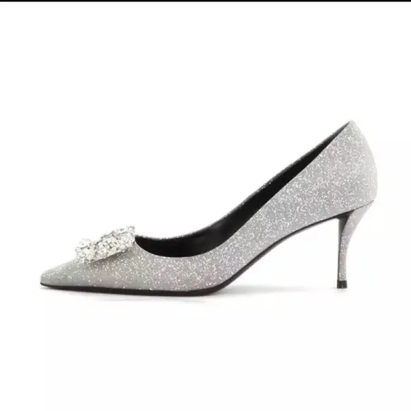 Glitzernden Charmant Silber Strass Pailletten Brautschuhe 2021 Leder 6 cm Stilettos Spitzschuh Hochzeit Hochhackige