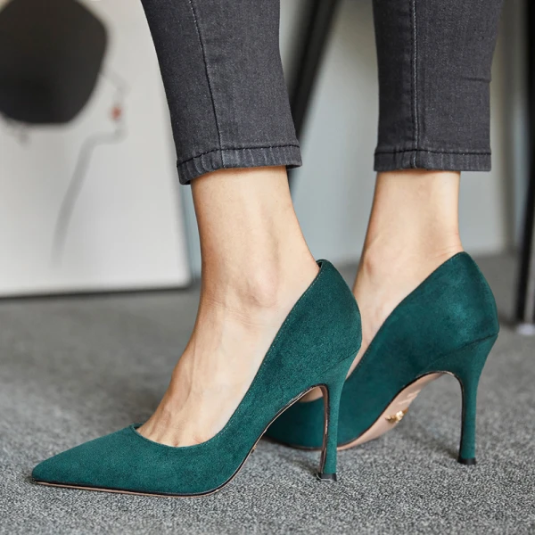 Modest / Simple Burgundy Office OL Suede Pumps 2021 10 cm Stiletto Heels Pointed Toe High Heels