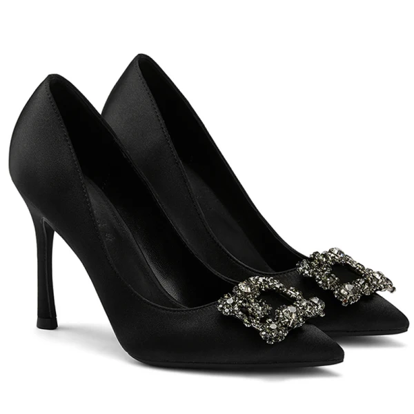 Elegant Dark Green Prom Satin Rhinestone Pumps 2021 10 cm Stiletto Heels Pointed Toe High Heels