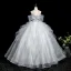Blumenfee Silber Applikationen Fallende Rüsche Ballkleider 2025 Ballkleid Rundhalsausschnitt Kurze Ärmel Rückenfreies Lange Festliche Kleider