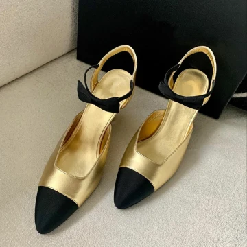 Chic Belle Noire Doré Promo Sandales Femme 2021 Cuir Bride Cheville Noeud 10 Cm Talons Épais Talons Hauts À Bout Pointu Sandales