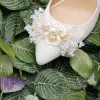 Scintillantes Blanche Perle Faux Diamant Paillettes Chaussure De Mariée 2021 Cuir 7 cm Talons Aiguilles Talons Hauts À Bout Pointu Mariage Escarpins