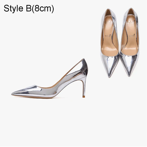 Mode Argenté Cocktail Cuir Escarpins 2021 Cuir Verni 10 cm Talons Aiguilles Talons Hauts À Bout Pointu Escarpins